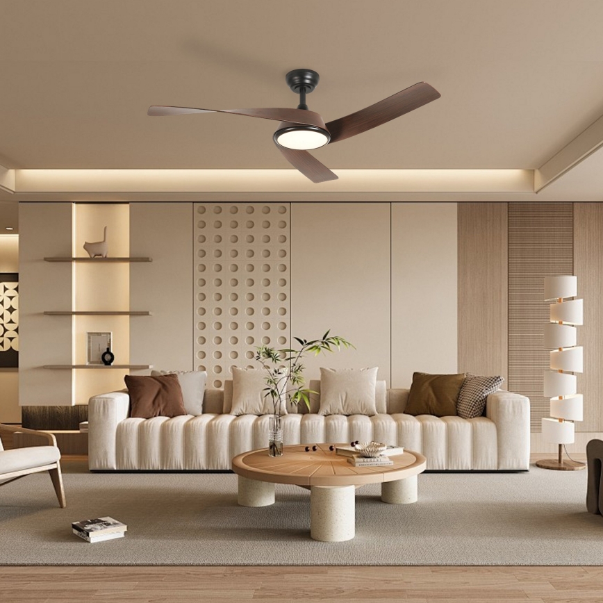 ZEVENTI - LED Stmívatelný stropní ventilátor AERYS LED/24W/230V 3000/4000/6000K Wi-Fi Tuya černá/ořech + dálkové ovládání