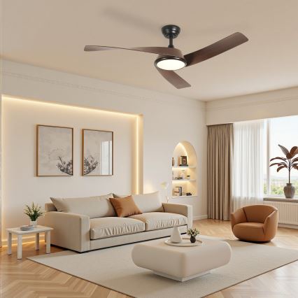 ZEVENTI - LED Stmívatelný stropní ventilátor AERYS LED/24W/230V 3000/4000/6000K Wi-Fi Tuya černá/ořech + dálkové ovládání