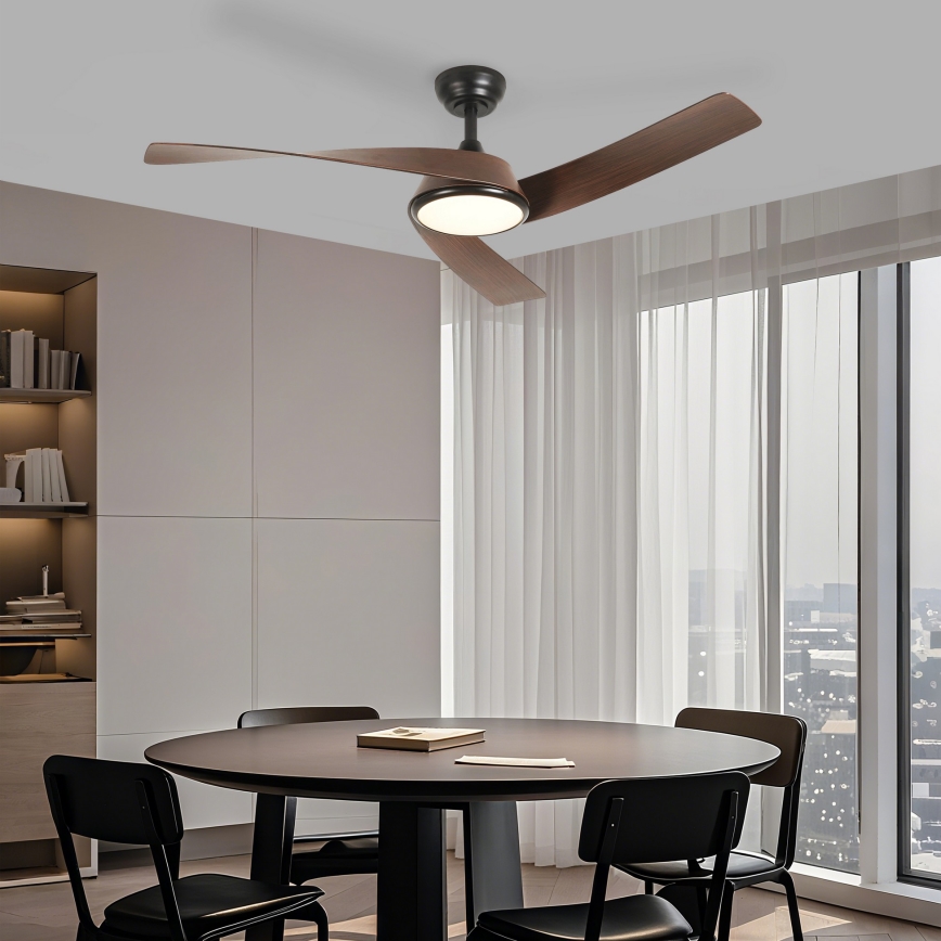ZEVENTI - LED Stmívatelný stropní ventilátor AERYS LED/24W/230V 3000/4000/6000K Wi-Fi Tuya černá/ořech + dálkové ovládání