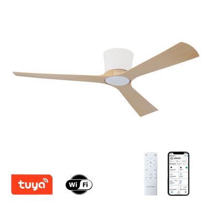 ZEVENTI - LED Stmívatelný stropní ventilátor AUREX LED/24W/230V 3000/4000/6000K Wi-Fi Tuya bílá/dub + dálkové ovládání