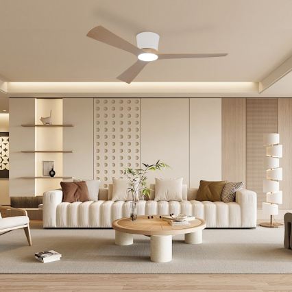 ZEVENTI - LED Stmívatelný stropní ventilátor AUREX LED/24W/230V 3000/4000/6000K Wi-Fi Tuya bílá/dub + dálkové ovládání