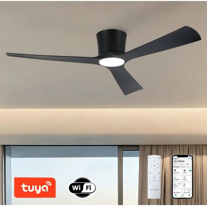 ZEVENTI - LED Stmívatelný stropní ventilátor AUREX LED/24W/230V 3000/4000/6000K Wi-Fi Tuya černá + dálkové ovládání