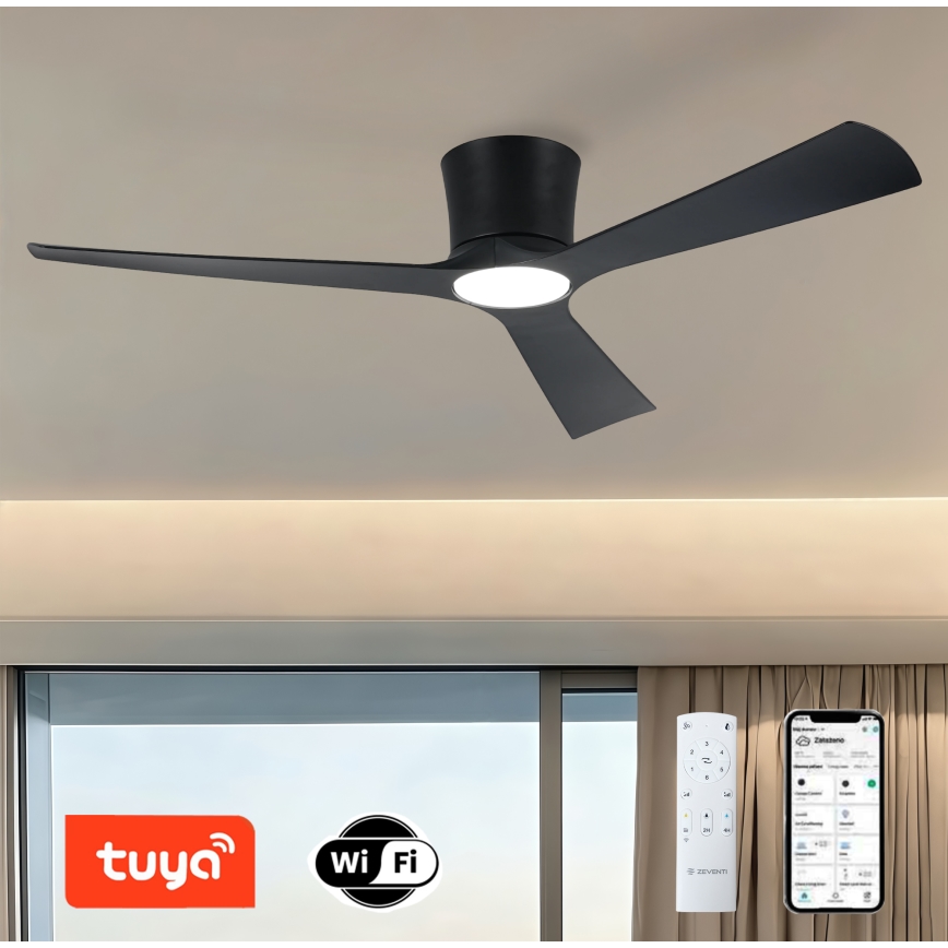 ZEVENTI - LED Stmívatelný stropní ventilátor AUREX LED/24W/230V 3000/4000/6000K Wi-Fi Tuya černá + dálkové ovládání