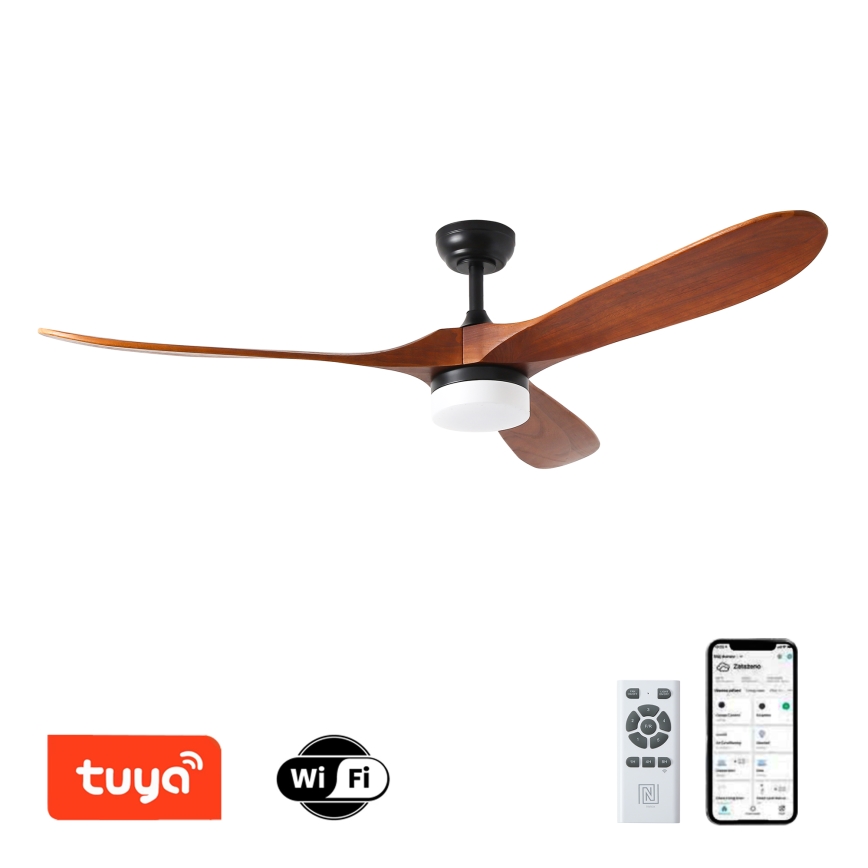 ZEVENTI - LED Stmívatelný stropní ventilátor GINOSA LED/18W/230V 3000-6000K Wi-Fi Tuya černá/dub + dálkové ovládání