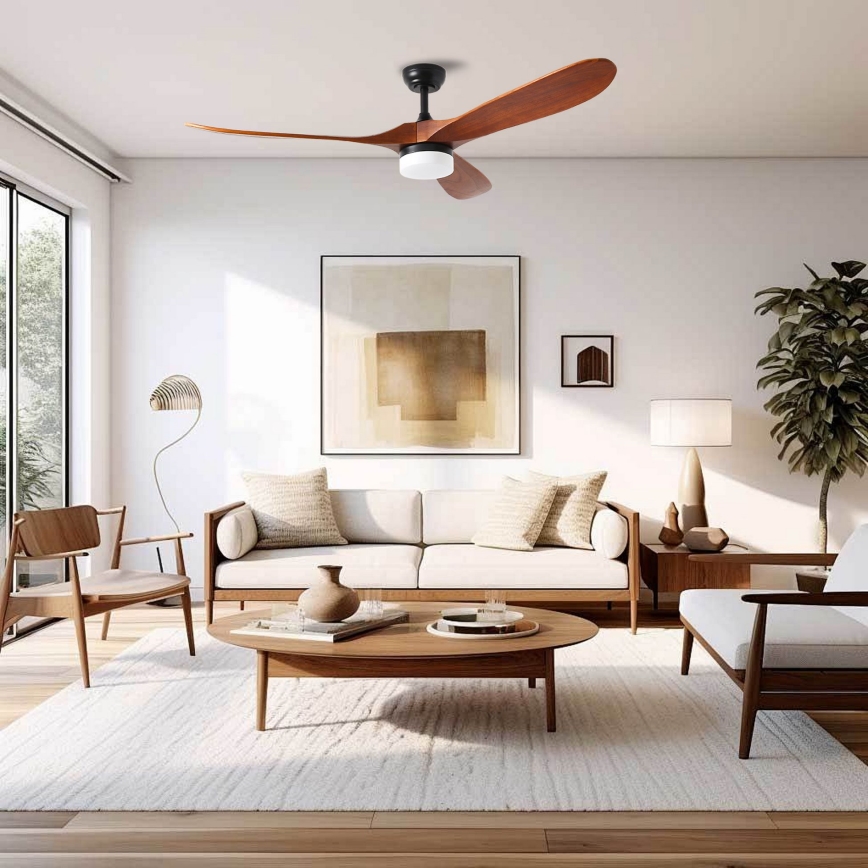ZEVENTI - LED Stmívatelný stropní ventilátor GINOSA LED/18W/230V 3000-6000K Wi-Fi Tuya černá/dub + dálkové ovládání