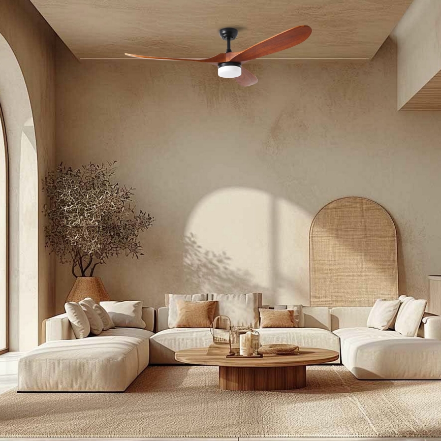 ZEVENTI - LED Stmívatelný stropní ventilátor GINOSA LED/18W/230V 3000-6000K Wi-Fi Tuya černá/dub + dálkové ovládání