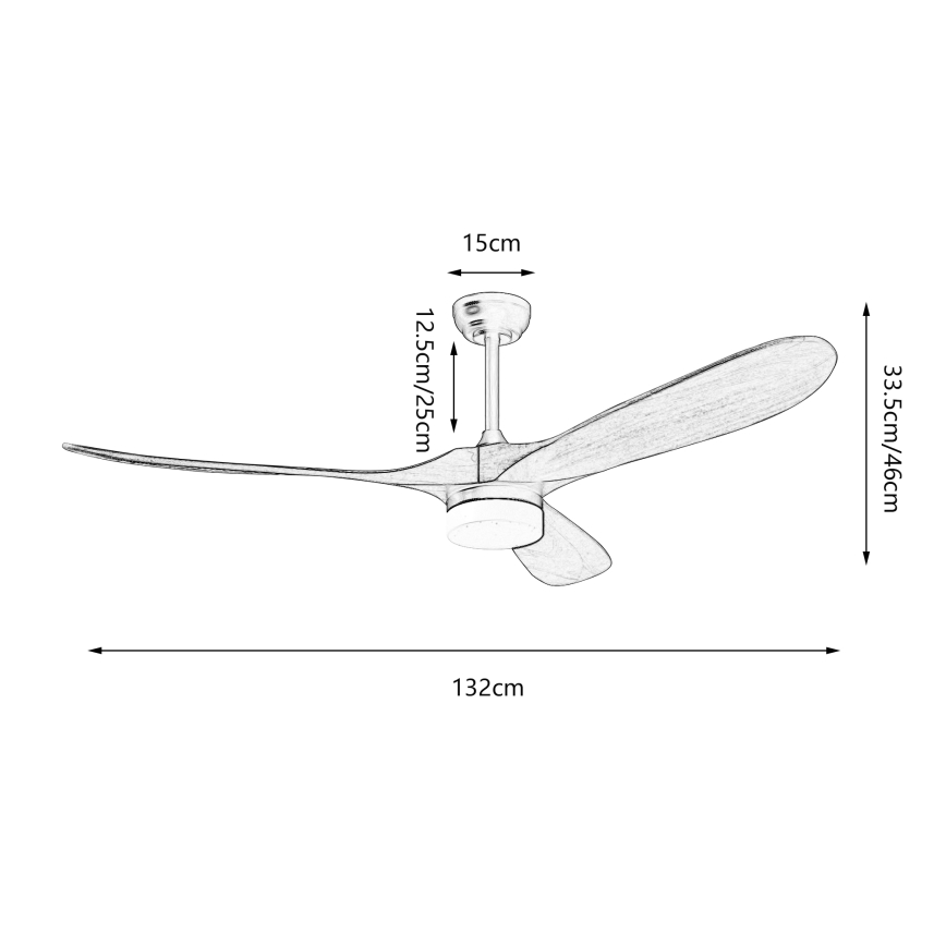 ZEVENTI - LED Stmívatelný stropní ventilátor GINOSA LED/18W/230V 3000-6000K Wi-Fi Tuya černá/dub + dálkové ovládání