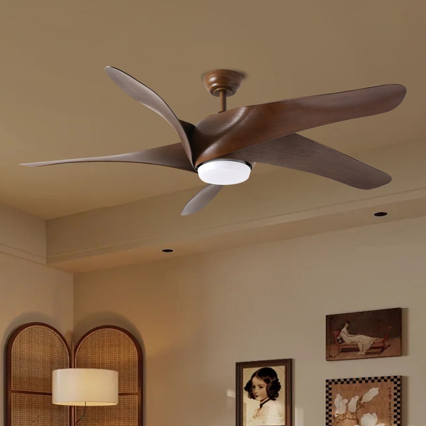 ZEVENTI - LED Stropní ventilátor LUCCA LED/18W/230V 3000/4000/6000K Wi-Fi Tuya hnědá + dálkové ovládání