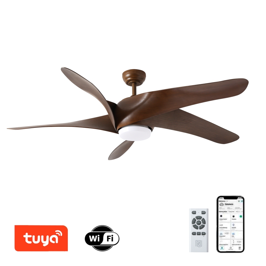 ZEVENTI - LED Stropní ventilátor LUCCA LED/18W/230V 3000-6000K Wi-Fi Tuya hnědá + dálkové ovládání