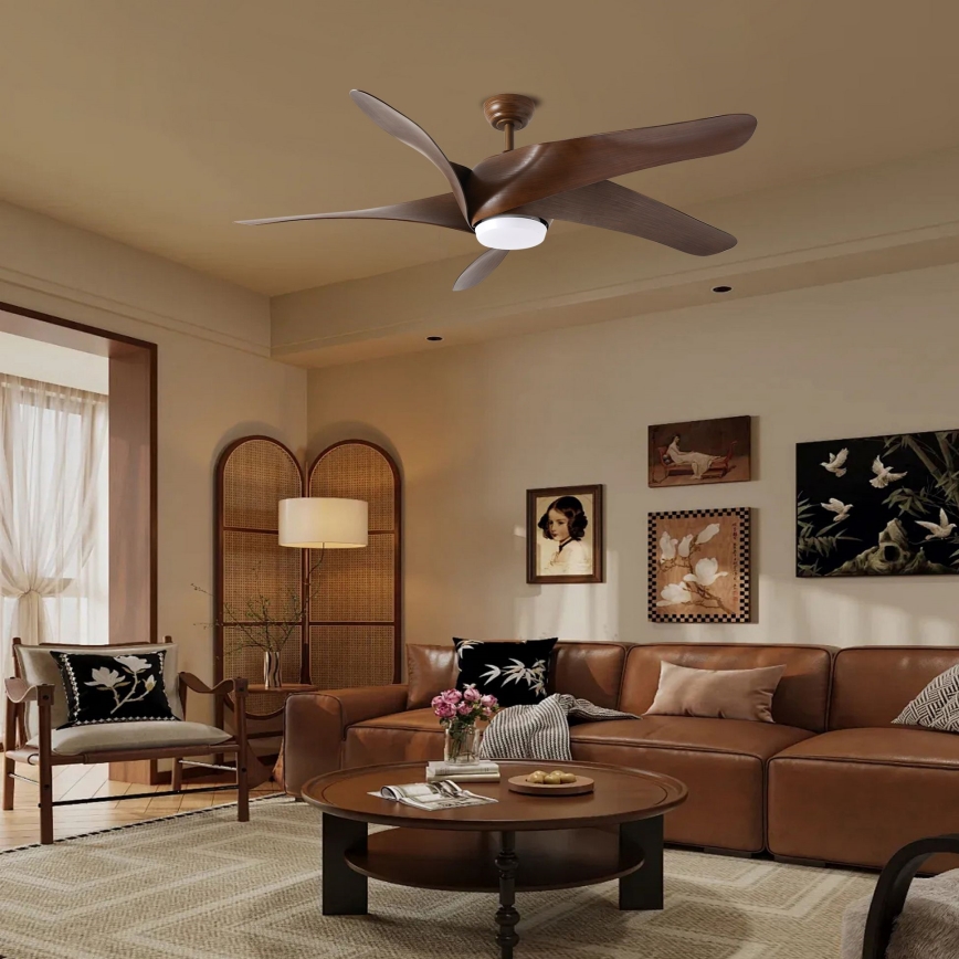 ZEVENTI - LED Stropní ventilátor LUCCA LED/18W/230V 3000-6000K Wi-Fi Tuya hnědá + dálkové ovládání