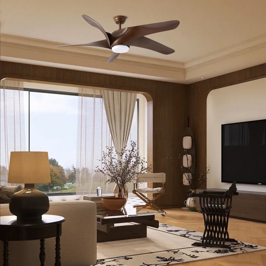 ZEVENTI - LED Stropní ventilátor LUCCA LED/18W/230V 3000-6000K Wi-Fi Tuya hnědá + dálkové ovládání