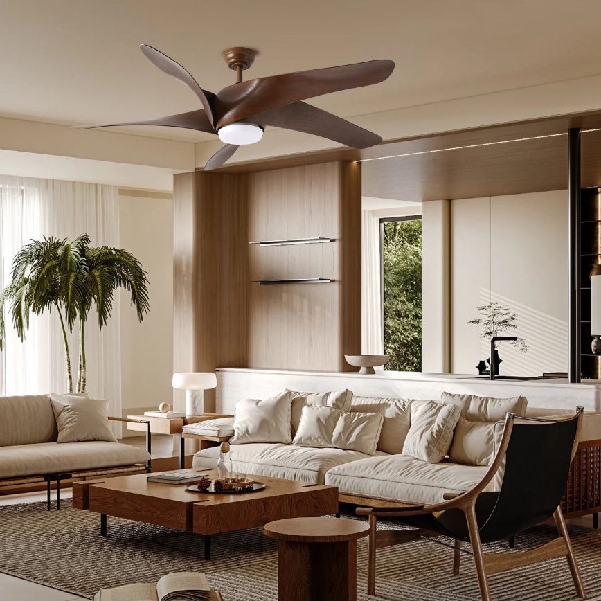 ZEVENTI - LED Stropní ventilátor LUCCA LED/18W/230V 3000-6000K Wi-Fi Tuya hnědá + dálkové ovládání