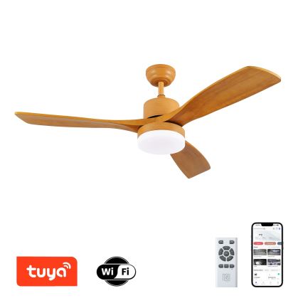 ZEVENTI - LED Stmívatelný stropní ventilátor MARE LED/24W/230V 3000-6000K Wi-Fi Tuya dub + dálkové ovládání