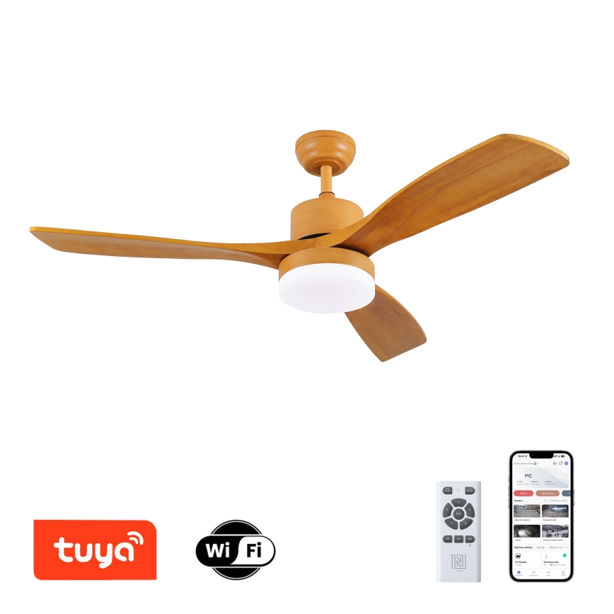 ZEVENTI - LED Stmívatelný stropní ventilátor MARE LED/24W/230V 3000-6000K Wi-Fi Tuya dub + dálkové ovládání