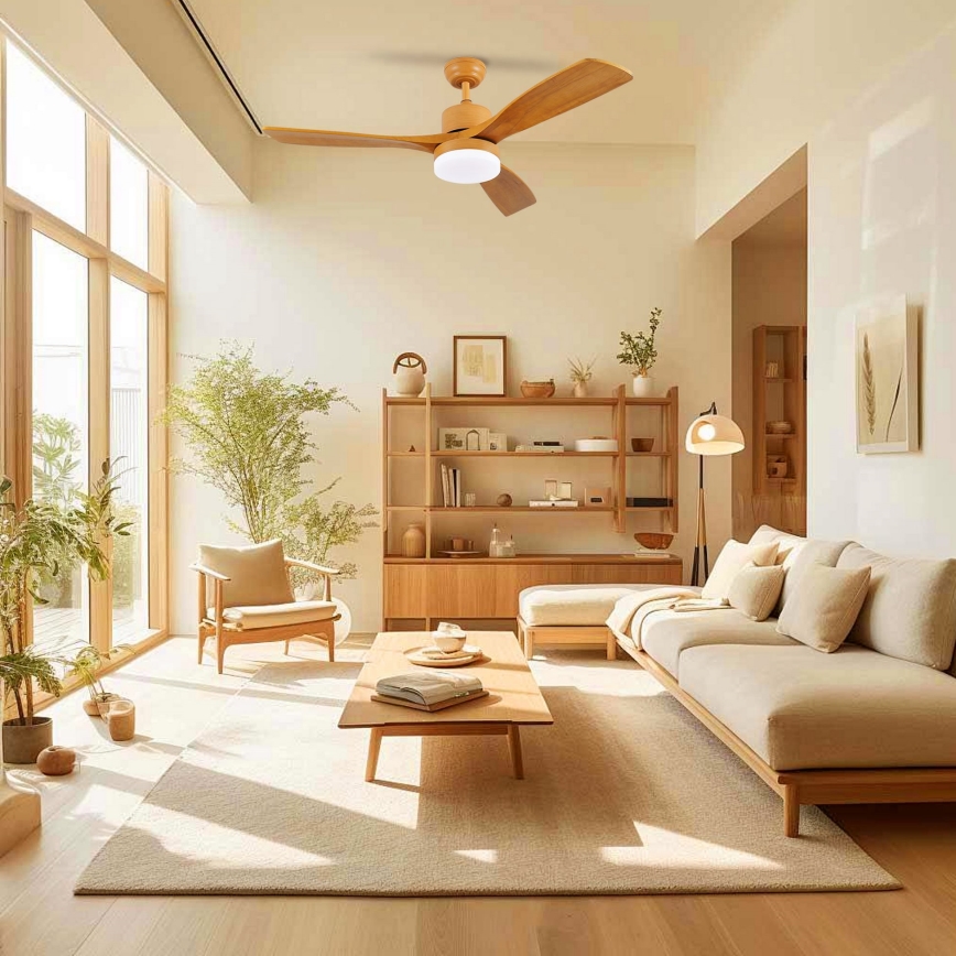 ZEVENTI - LED Stmívatelný stropní ventilátor MARE LED/24W/230V 3000-6000K Wi-Fi Tuya dub + dálkové ovládání