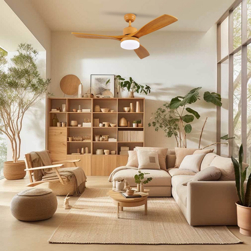 ZEVENTI - LED Stmívatelný stropní ventilátor MARE LED/24W/230V 3000-6000K Wi-Fi Tuya dub + dálkové ovládání