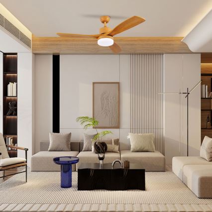 ZEVENTI - LED Stmívatelný stropní ventilátor MARE LED/24W/230V 3000-6000K Wi-Fi Tuya dub + dálkové ovládání