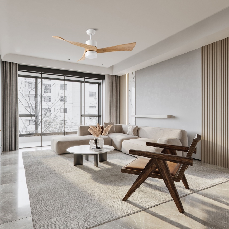 ZEVENTI - LED Stmívatelný stropní ventilátor NATURITO LED/18W/230V 3000-6000K Wi-Fi Tuya bílá/dub + dálkové ovládání
