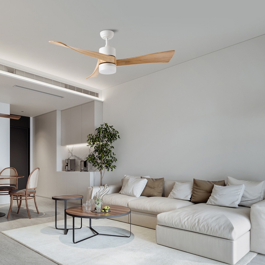 ZEVENTI - LED Stmívatelný stropní ventilátor NATURITO LED/18W/230V 3000-6000K Wi-Fi Tuya bílá/dub + dálkové ovládání