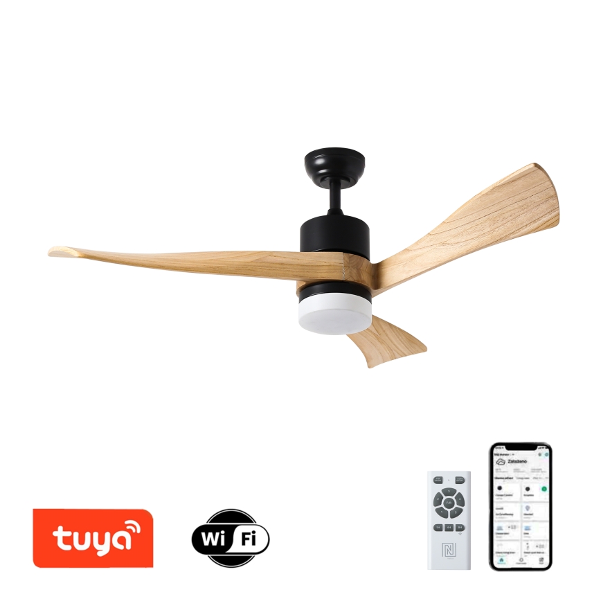 ZEVENTI - LED Stmívatelný stropní ventilátor NATURITO LED/18W/230V 3000-6000K Wi-Fi Tuya černá/dub + dálkové ovládání