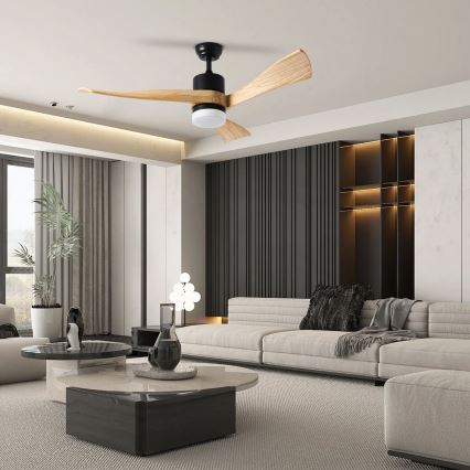 ZEVENTI - LED Stmívatelný stropní ventilátor NATURITO LED/18W/230V 3000-6000K Wi-Fi Tuya černá/dub + dálkové ovládání