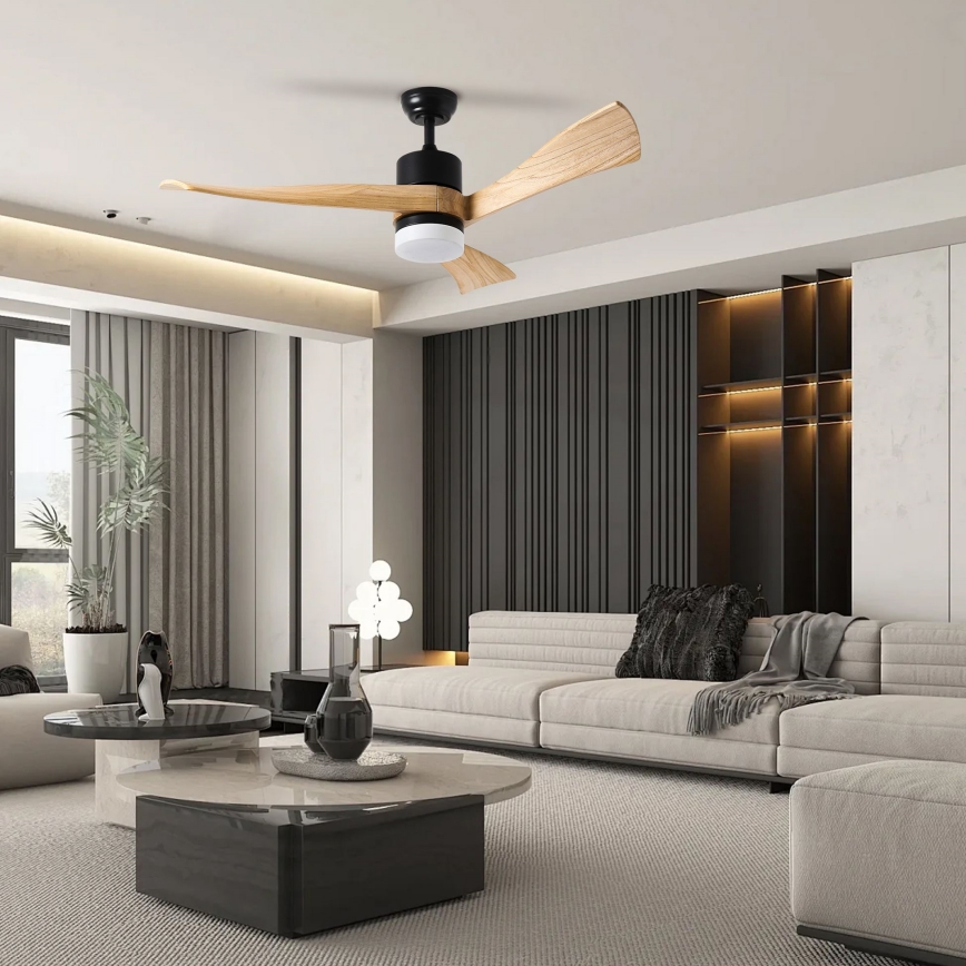 ZEVENTI - LED Stmívatelný stropní ventilátor NATURITO LED/18W/230V 3000-6000K Wi-Fi Tuya černá/dub + dálkové ovládání