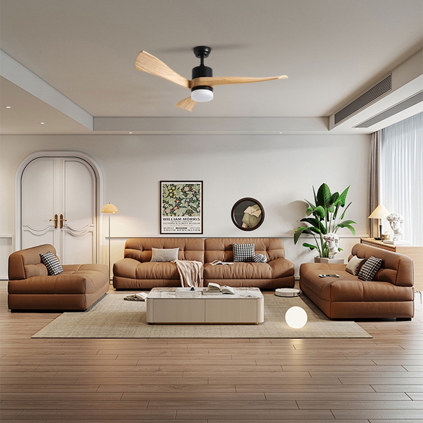 ZEVENTI - LED Stmívatelný stropní ventilátor NATURITO LED/18W/230V 3000-6000K Wi-Fi Tuya černá/dub + dálkové ovládání
