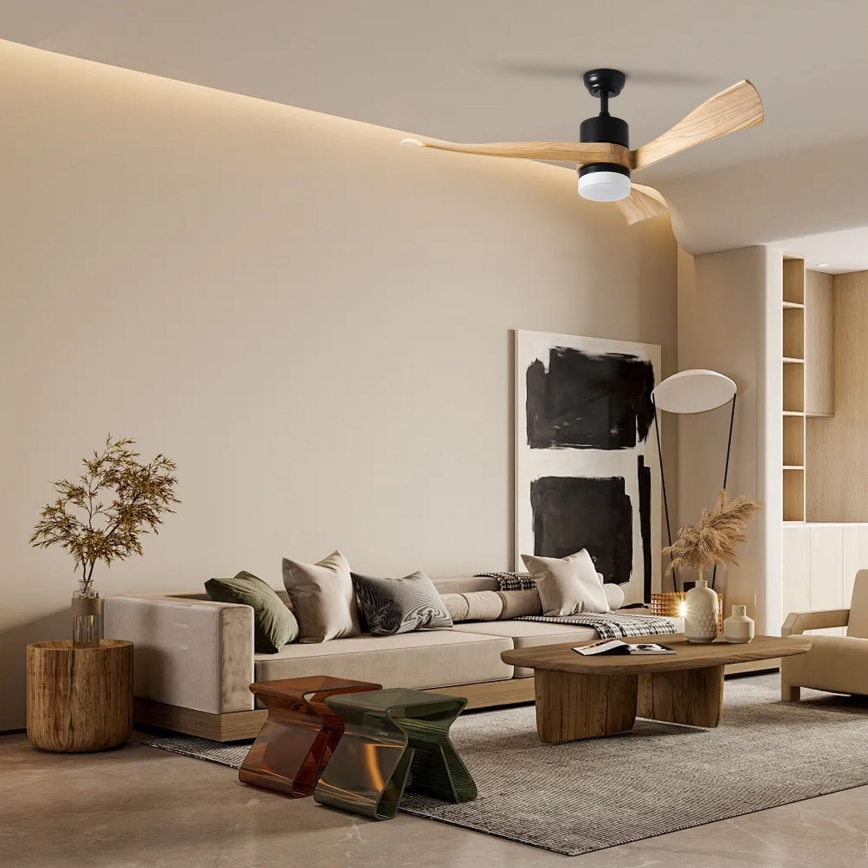 ZEVENTI - LED Stmívatelný stropní ventilátor NATURITO LED/18W/230V 3000-6000K Wi-Fi Tuya černá/dub + dálkové ovládání