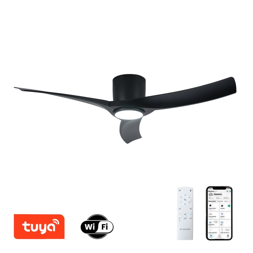 ZEVENTI - LED Stmívatelný stropní ventilátor ORBITO LED/24W/230V 3000/4000/6000K Wi-Fi Tuya černá + dálkové ovládání