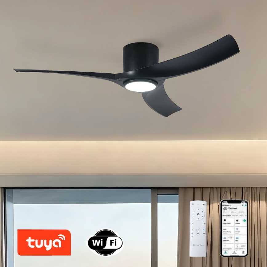 ZEVENTI - LED Stmívatelný stropní ventilátor ORBITO LED/24W/230V 3000/4000/6000K Wi-Fi Tuya černá + dálkové ovládání