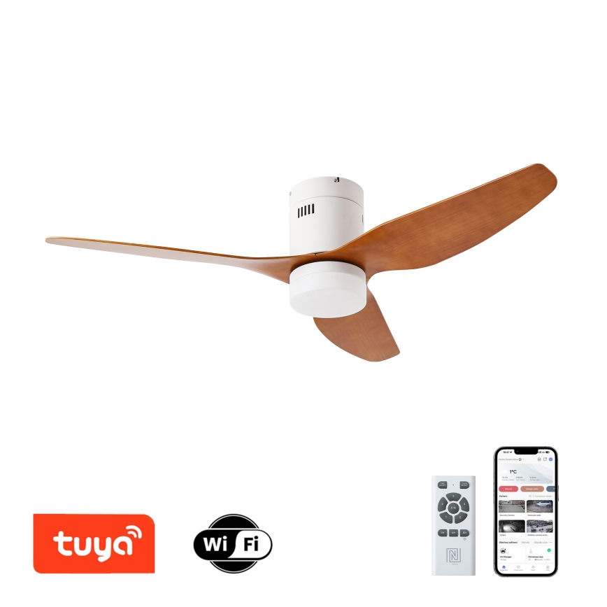 ZEVENTI - LED Stmívatelný stropní ventilátor PADUA LED/18W/230V 3000-6000K Wi-Fi Tuya bílá/hnědá + dálkové ovládání