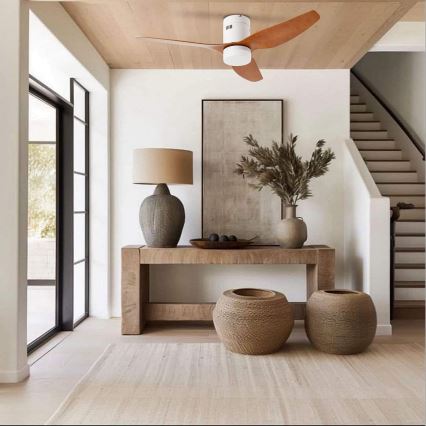 ZEVENTI - LED Stmívatelný stropní ventilátor PADUA LED/18W/230V 3000-6000K Wi-Fi Tuya bílá/hnědá + dálkové ovládání