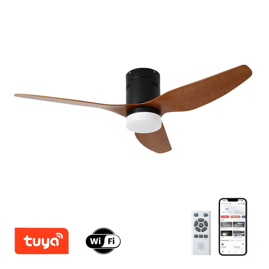 ZEVENTI - LED Stmívatelný stropní ventilátor PADUA LED/18W/230V 3000-6000K Wi-Fi Tuya černá/hnědá + dálkové ovládání