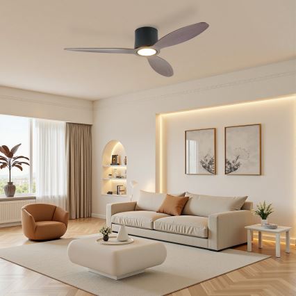 ZEVENTI - LED Stmívatelný stropní ventilátor VENTORA LED/24W/230V 3000/4000/6000K Wi-Fi Tuya černá/ořech + dálkové ovládání