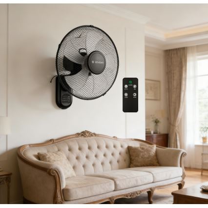 ZEVENTI - Nástěnný ventilátor FANNY 45W/230V pr. 41 cm černá + dálkové ovládání