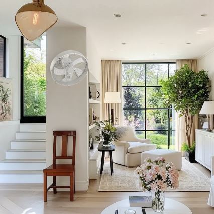 ZEVENTI - Nástěnný ventilátor FANNY 50W/230V pr. 45 cm matný chrom + dálkové ovládání