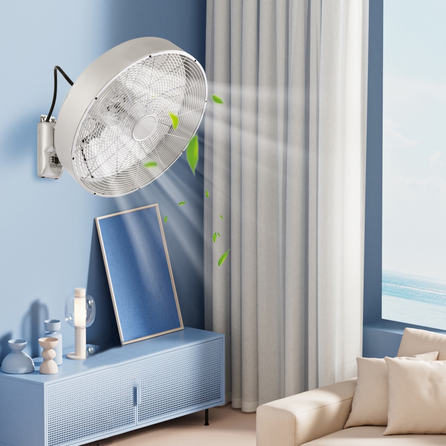 ZEVENTI - Nástěnný ventilátor FANNY 50W/230V pr. 45 cm matný chrom + dálkové ovládání