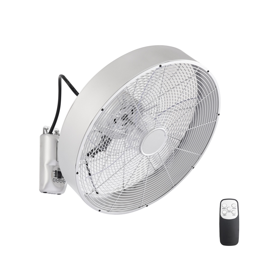 ZEVENTI - Nástěnný ventilátor FANNY 50W/230V pr. 45 cm matný chrom + dálkové ovládání