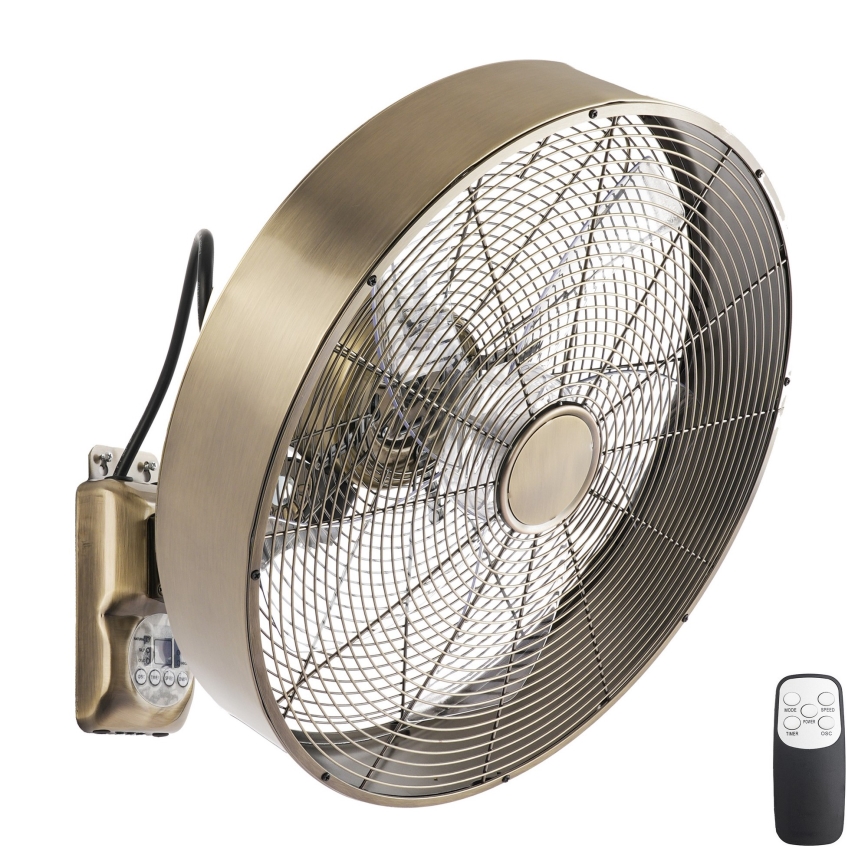 ZEVENTI - Nástěnný ventilátor FANNY 50W/230V pr. 45 cm bronzová + dálkové ovládání