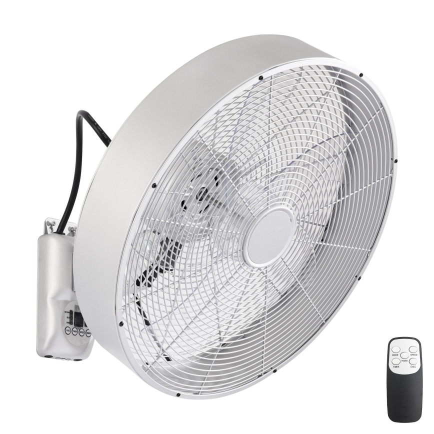 ZEVENTI - Nástěnný ventilátor FANNY 50W/230V pr. 45 cm matný chrom + dálkové ovládání