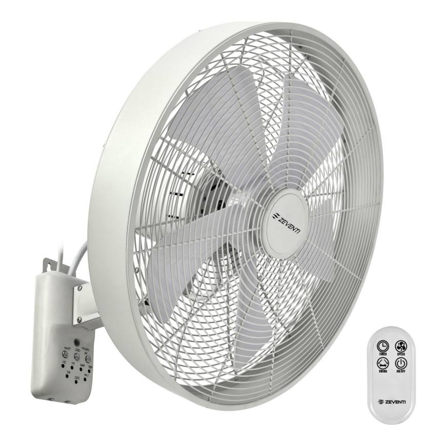 ZEVENTI - Nástěnný ventilátor FREEZE 50W/230V pr. 40 cm bílá + dálkové ovládání