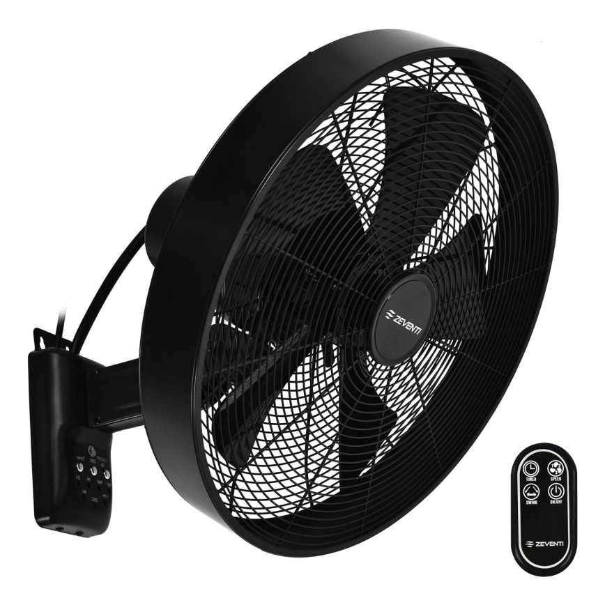 ZEVENTI - Nástěnný ventilátor FREEZE 50W/230V pr. 40 cm černá + dálkové ovládání