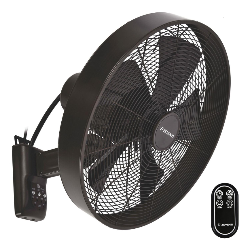 ZEVENTI - Nástěnný ventilátor FREEZE 50W/230V pr. 40 cm černá/hnědá + dálkové ovládání