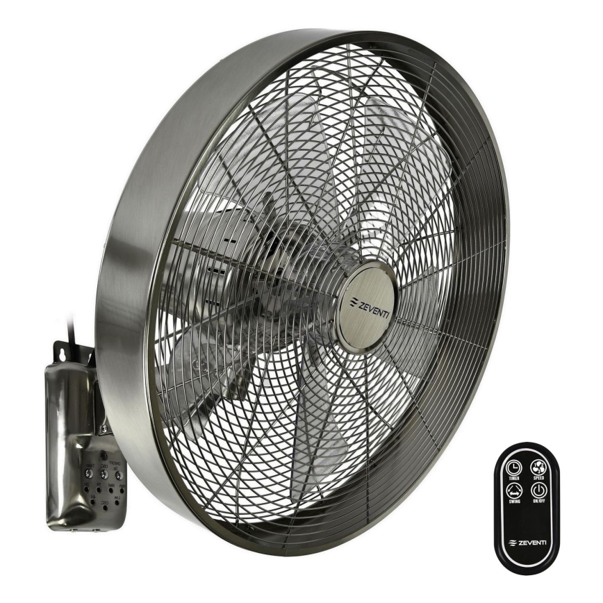 ZEVENTI - Nástěnný ventilátor FREEZE 50W/230V pr. 40 cm matný chrom + dálkové ovládání