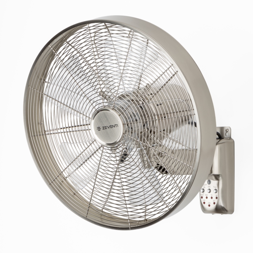 ZEVENTI - Nástěnný ventilátor FREEZE 50W/230V pr. 45 cm matný chrom + dálkové ovládání