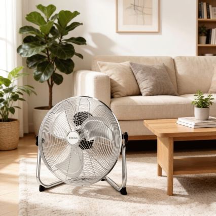 ZEVENTI - Podlahový ventilátor FLOW 60W/230V 44,5 cm lesklý chrom