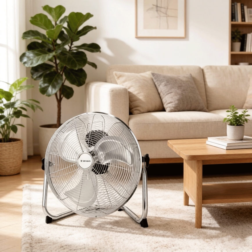 ZEVENTI - Podlahový ventilátor FLOW 60W/230V 44,5 cm lesklý chrom