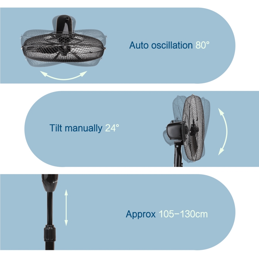 ZEVENTI - Stojanový ventilátor FLOW 40W/230V černá