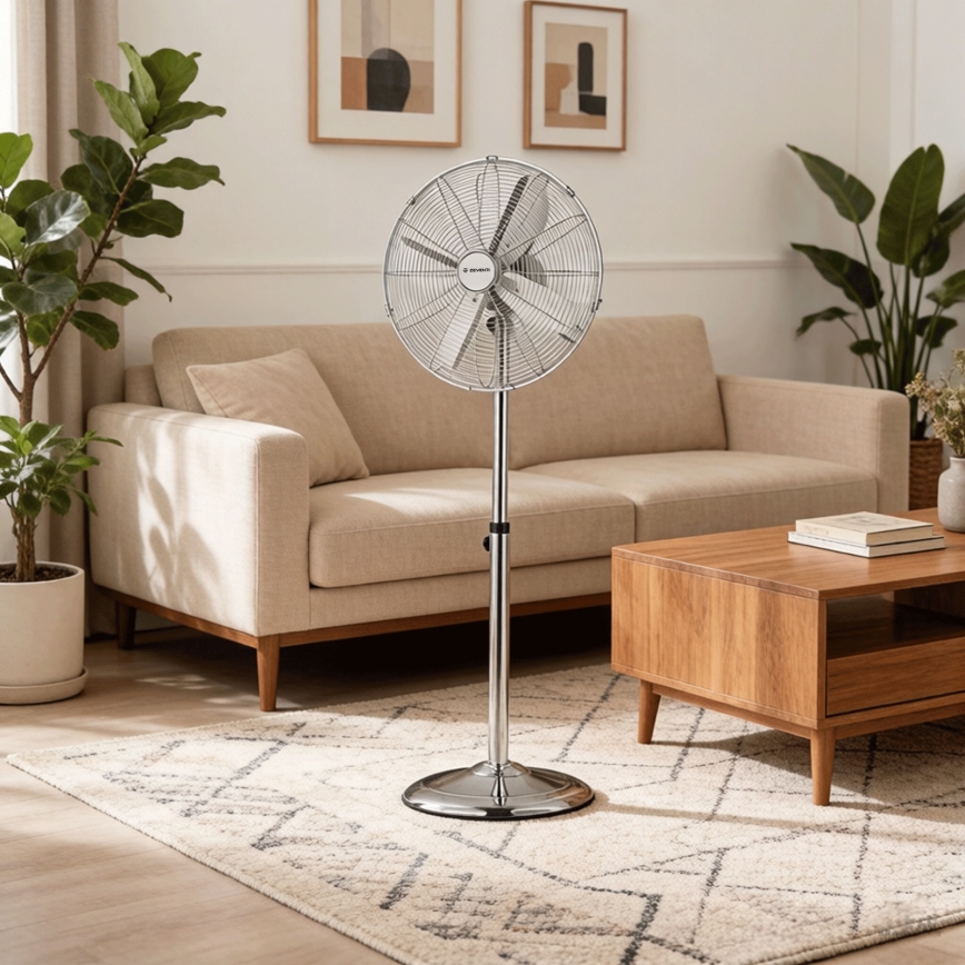 ZEVENTI - Stojanový ventilátor FLOW 50W/230V pr. 45 cm lesklý chrom