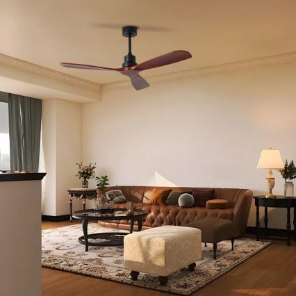 ZEVENTI - Stropní ventilátor LIONI Wi-Fi Tuya černá/dub + dálkové ovládání